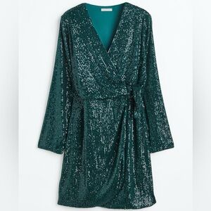 H&M Green Sequin Wrap Dress, size XL